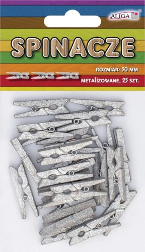 Spinacze drewniane srebrne metalizowane 3cm 25szt