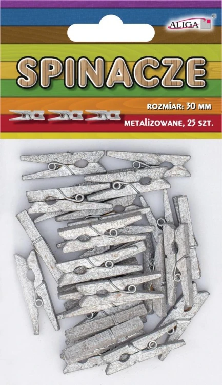 Spinacze drewniane srebrne metalizowane 3cm 25szt