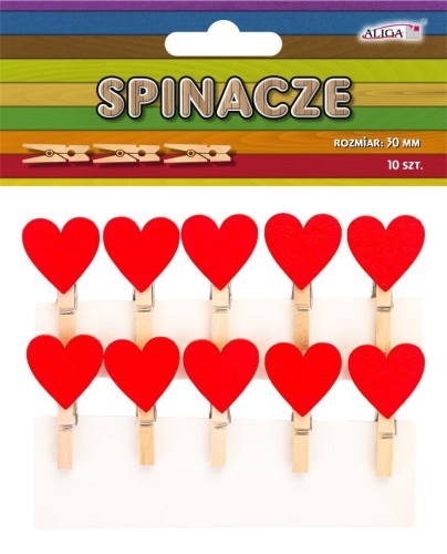 Spinacze drewniane serca 3cm 10szt, Aliga
