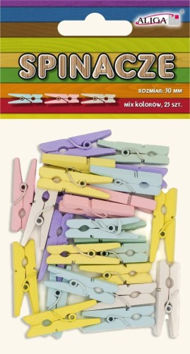 Spinacze drewniane kolorowe 3cm 25szt, Aliga