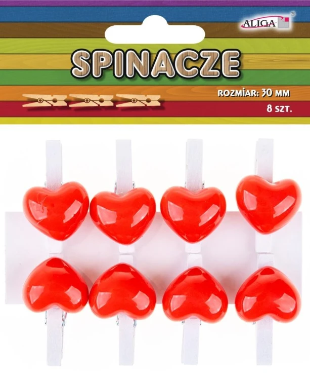 Spinacze drewniane serca 3cm 8szt, Aliga