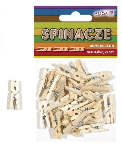 Spinacze drewniane naturalne 25mm 25szt, Aliga