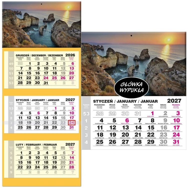 Kalendarz 2027 trójdzielny LUX wypukły Algarve