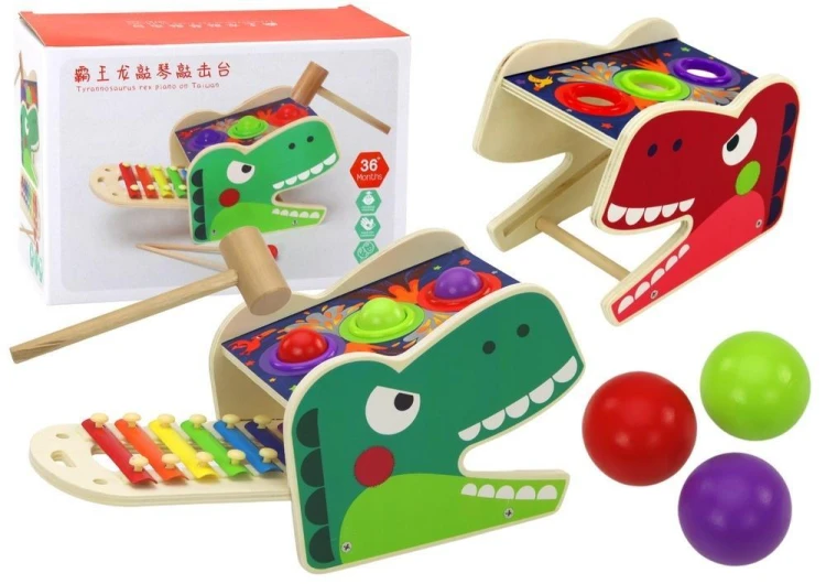 Dinozaur wbijak drewniany cymbałki 2w1, Leantoys