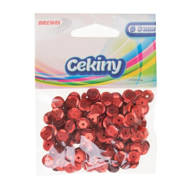 Cekiny błyszczące czerwone 8mm 10g, Brewis