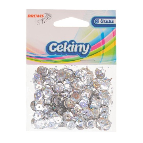 Cekiny błyszczące srebrne 8mm 10g, Brewis
