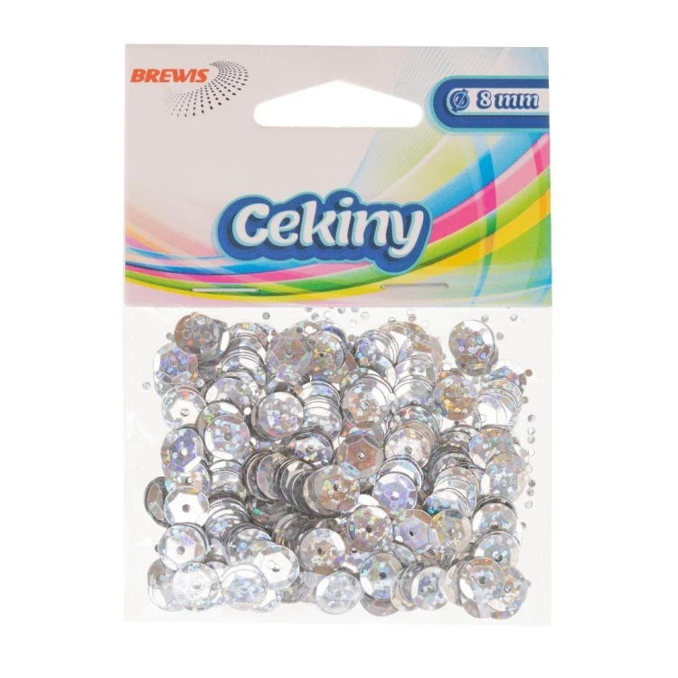 Cekiny błyszczące srebrne 8mm 10g, Brewis