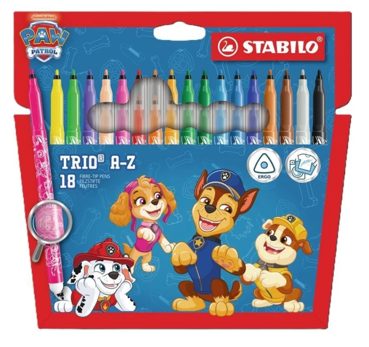 Flamastry Trio A-Z Psi Patrol 18szt STABILO