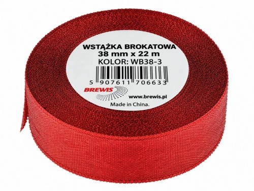 Wstążka brokatowa czerwona 38mm