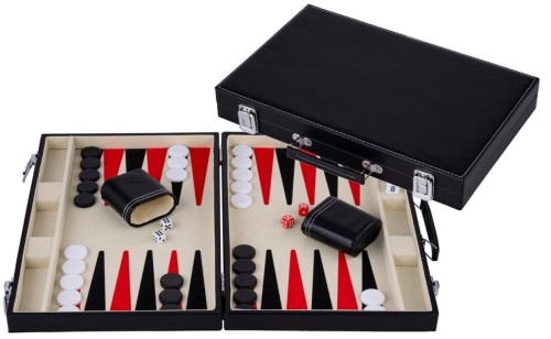 Backgammon 15cali czerwony/czarny w etui ze skóry