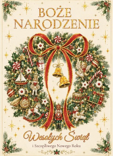 Karnet B6 Boże Narodzenie - Wianek brokat
