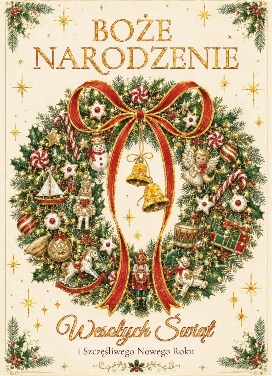 Karnet B6 Boże Narodzenie - Wianek brokat