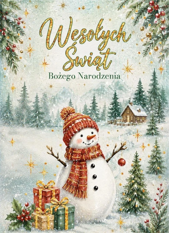 Karnet B6 Boże Narodzenie - Bałwan brokat