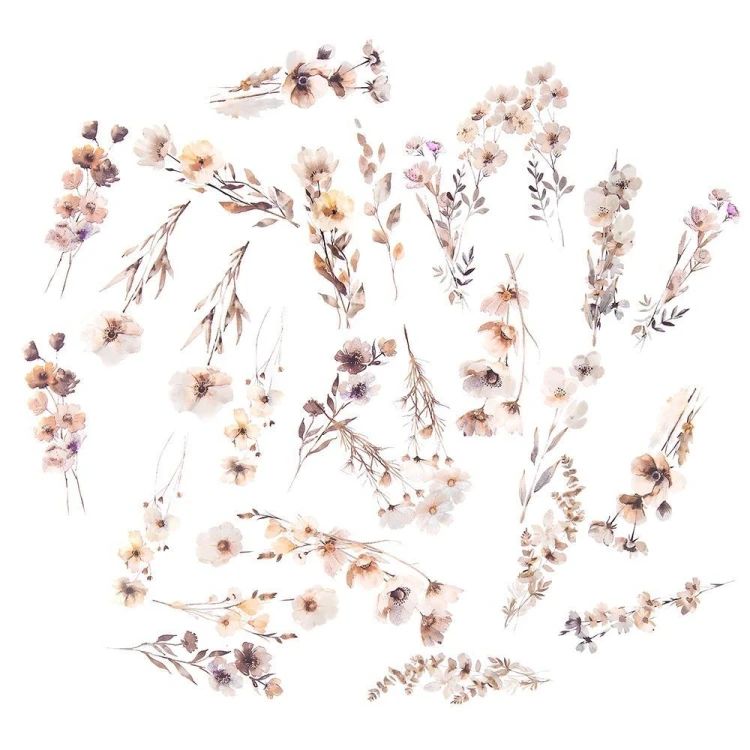 Naklejki PET kwiaty beige mist 30szt