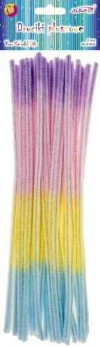 Druciki pluszowe tęczowe 6mmx30cm 40szt, Aliga