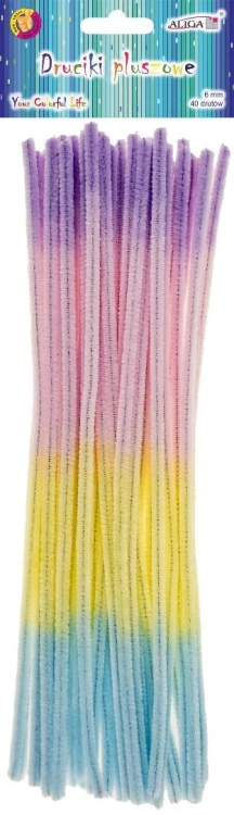 Druciki pluszowe tęczowe 6mmx30cm 40szt, Aliga
