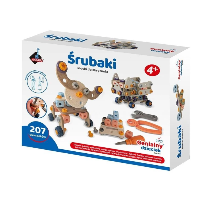 Genialny Dzieciak. Śrubaki klocki 207el, Askato