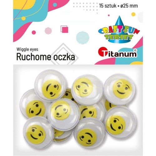 Oczy bez kleju z ruchomą tęczówką buźką 25mm 15szt