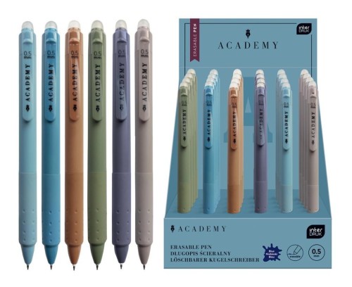 Długopis ścieralny z gripem Academy nieb (24szt)