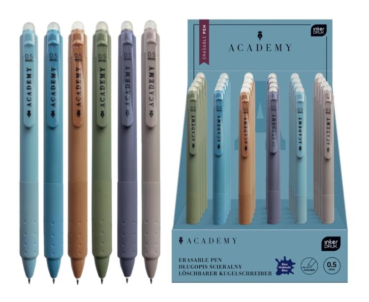Długopis ścieralny z gripem Academy nieb (24szt)