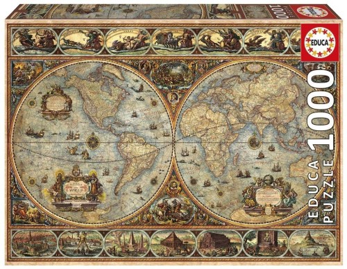 Puzzle 1000 Stara mapa świata, Educa