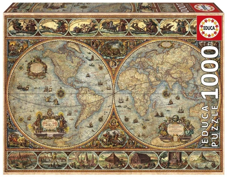 Puzzle 1000 Stara mapa świata, Educa