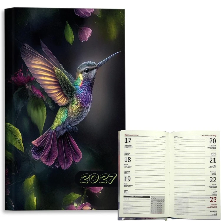 Kalendarz 2027 A6 tygodniowy Koliber Black