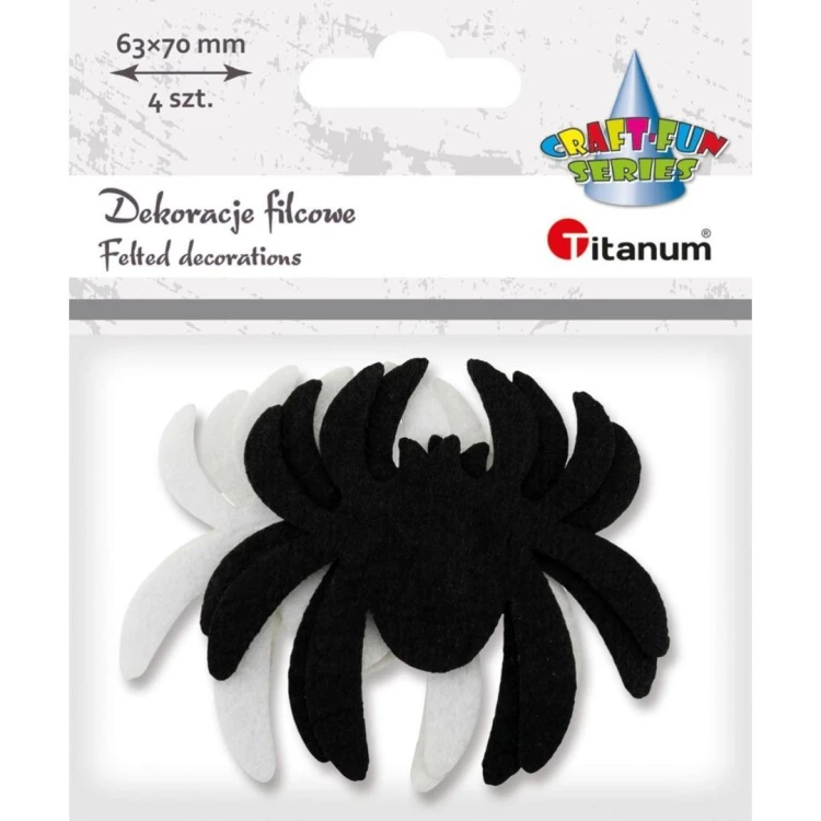 Dekoracje filcowe pająki 70x63mm 4szt, Titanum
