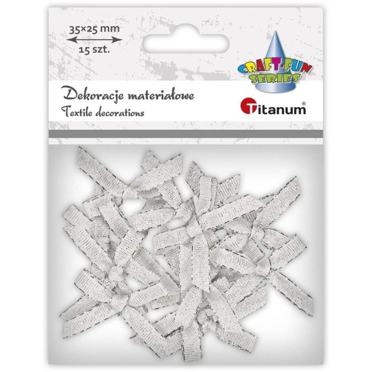 Kokardki materiałowe srebrne 35x25mm 15szt