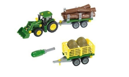 Traktor John Deere do skręcania z 2 przyczepami