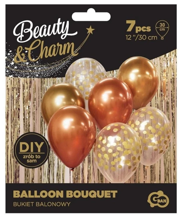 Balony Beauty&Charm bukiet złote 30cm 7szt