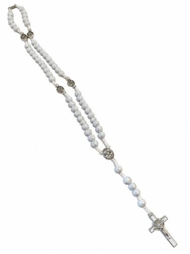 Różaniec biały Ziemia Święta 6mm 40cm