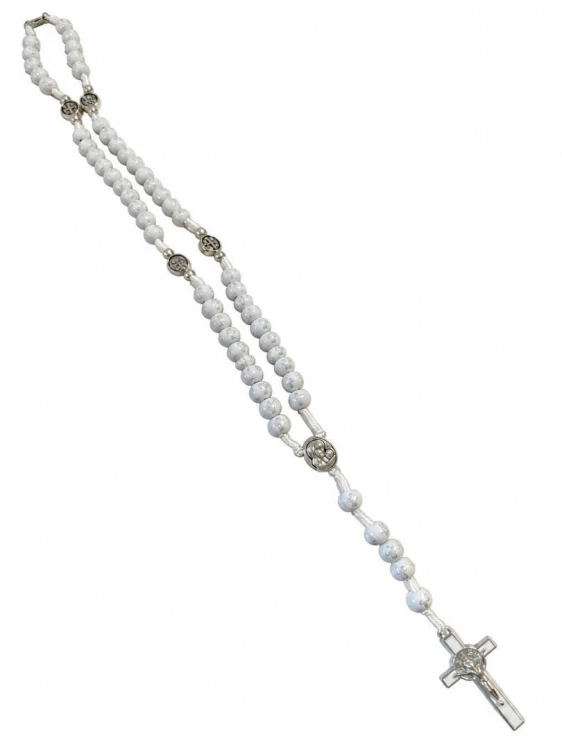 Różaniec biały Ziemia Święta 6mm 40cm