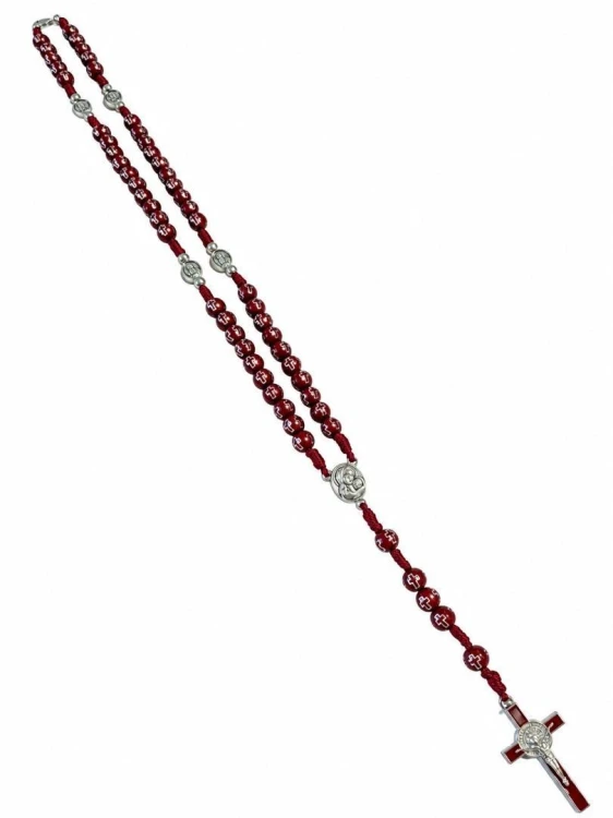 Różaniec bordowy Ziemia Święta 6mm 40cm