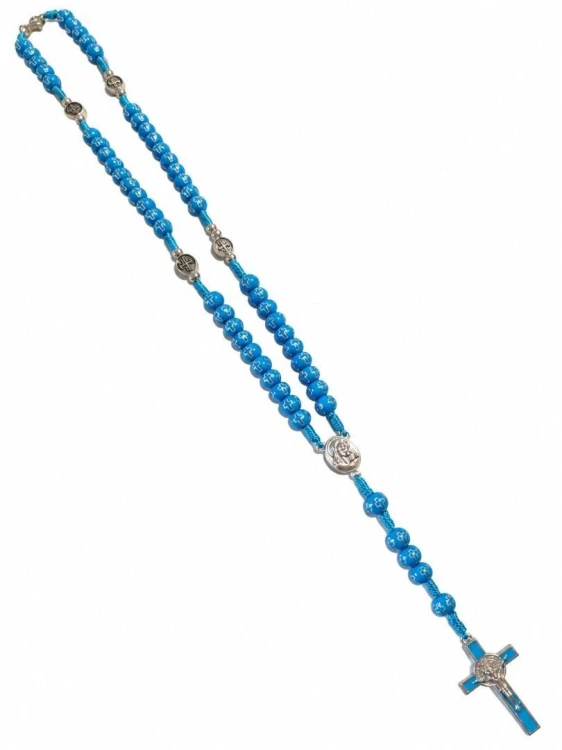Różaniec niebieski Ziemia Święta 6mm 40cm