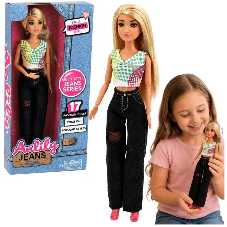 Lalka Anlily w ciemnych jeansach, Leantoys