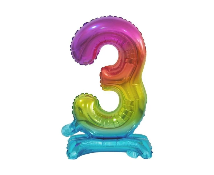 Balon foliowy B&C Cyfra stojąca 3 tęczowa 38cm