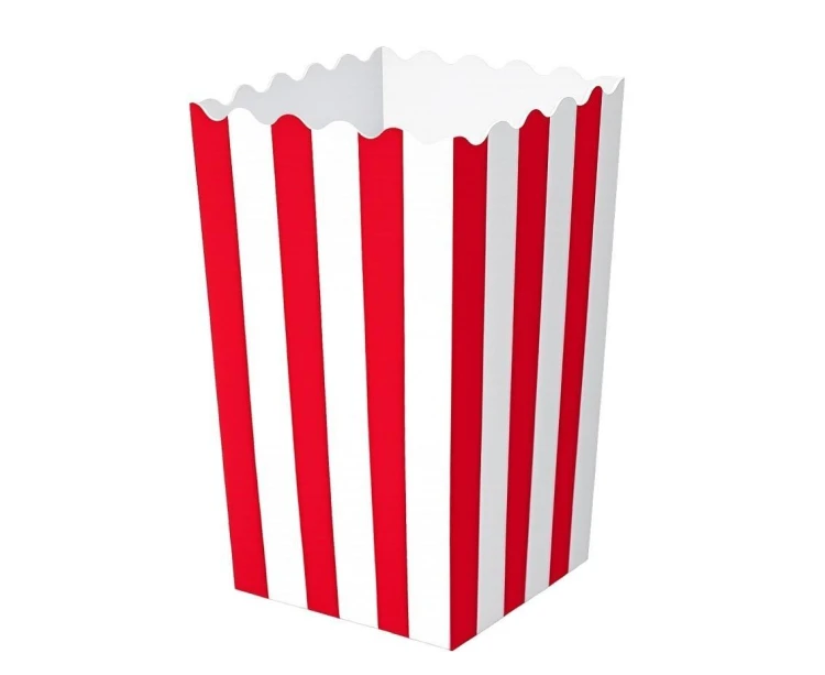 Pudełko na popcorn czerwono-białe paski 4szt