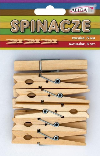 Spinacze drewniane naturalne 72mm 12szt, Aliga