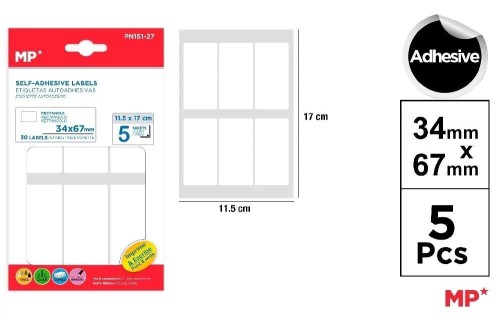 Etykiety samoprzylepne 34x67mm 5ark, MP Main Paper