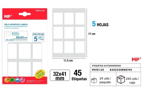 Etykiety samoprzylepne 32x41mm 5ark, MP Main Paper