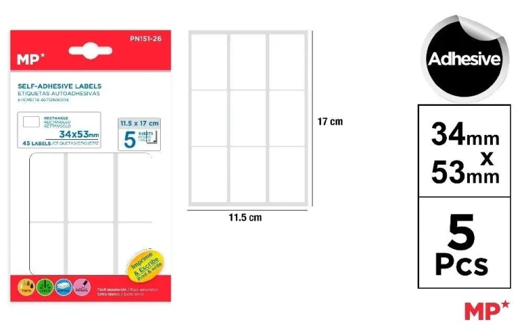 Etykiety samoprzylepne 34x53mm 5ark, MP Main Paper