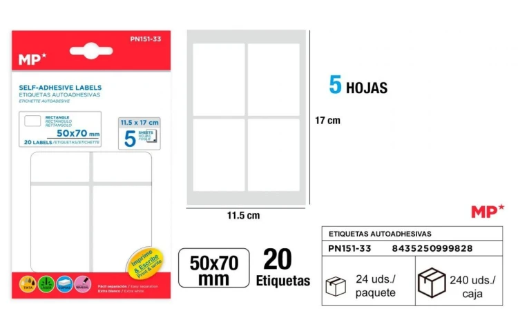 Etykiety samoprzylepne 50x70mm 5ark, MP Main Paper
