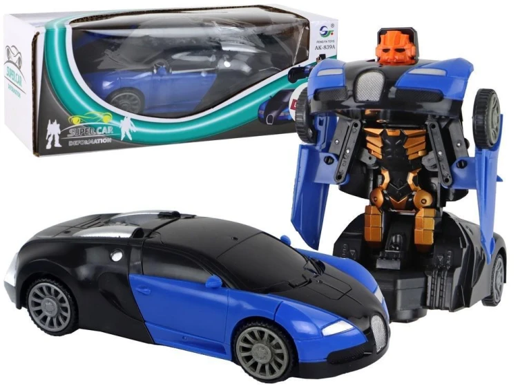 Samochód-robot 2w1 Bugatti niebieski światło
