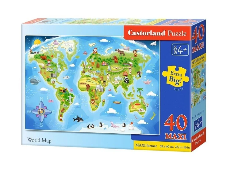 Puzzle 40 maxi - Mapa świata CASTOR, Castorland