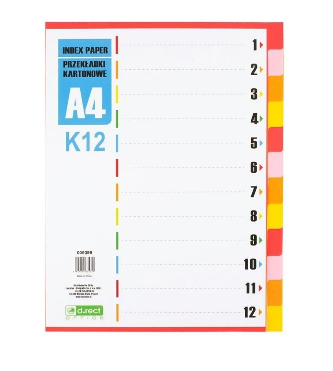 Przekładki kartonowe 1-12 K12 D.RECT, D.RECT