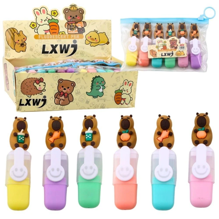Zestaw mini zakreślaczy kapibara w etui 6szt
