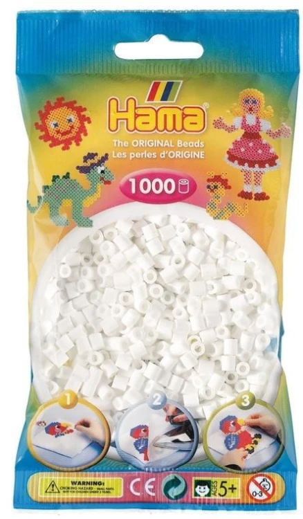 Koraliki Midi w woreczku 1000el białe, Hama