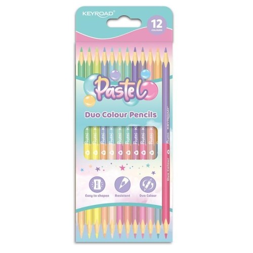 Kredki dwustronne trójkątne pastel 12szt, Keyroad