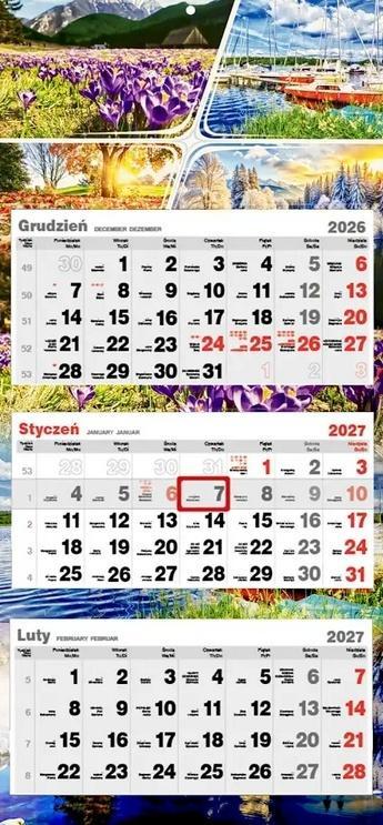 Kalendarz 2027 trójdzielny 4 Pory Roku